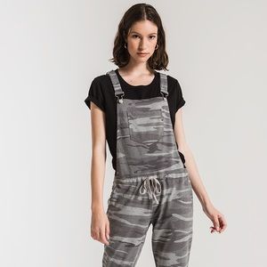 Z Supply Comfy Camo Overalls, Grey Size L- NWOT